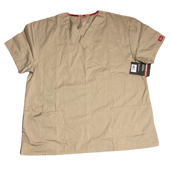 NWT Dickies Tan Scrub Top Short Sleeve Large - Picture 1 of 3